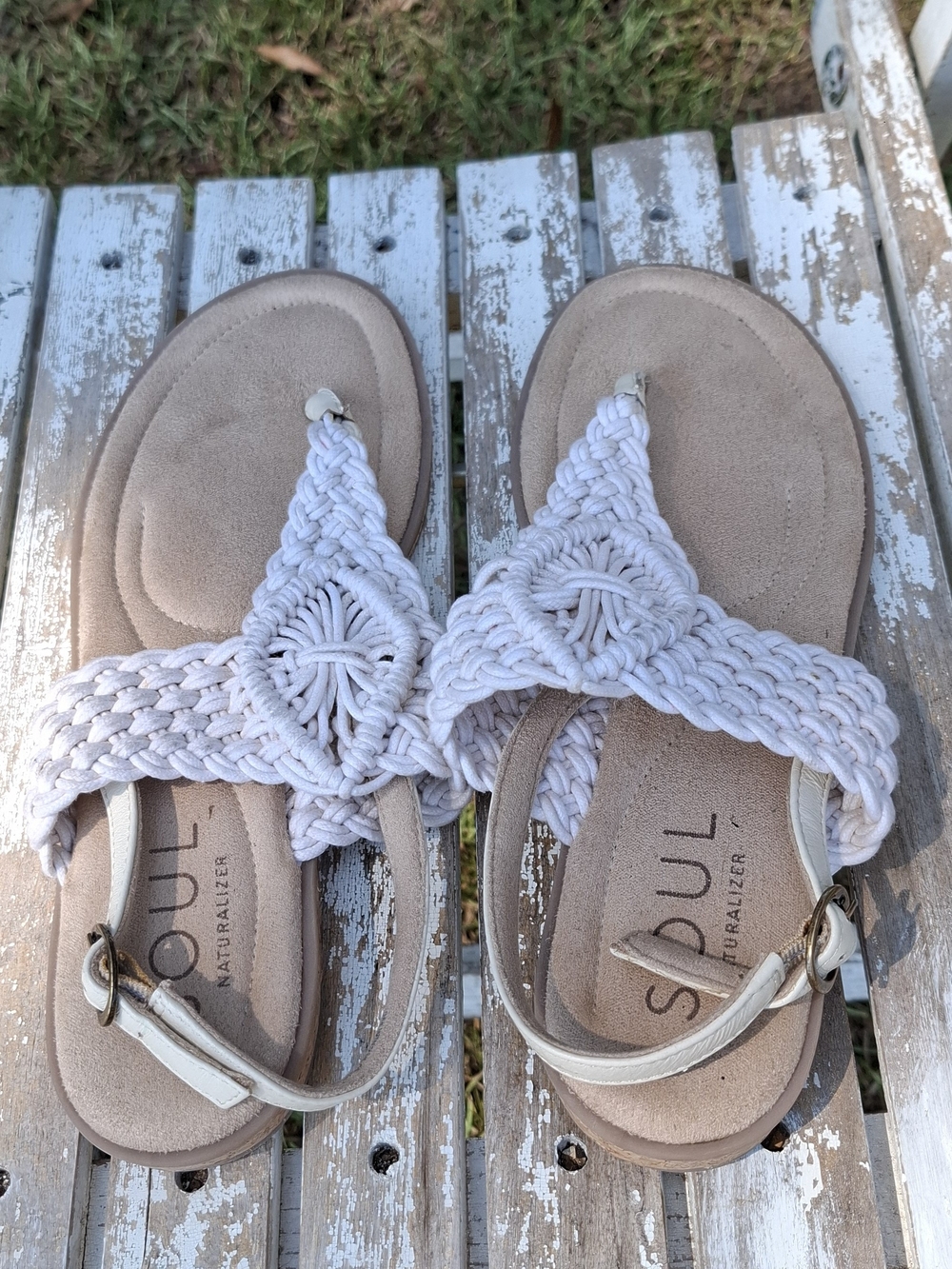 SOUL Naturalizer White Braided Slingback Sandals